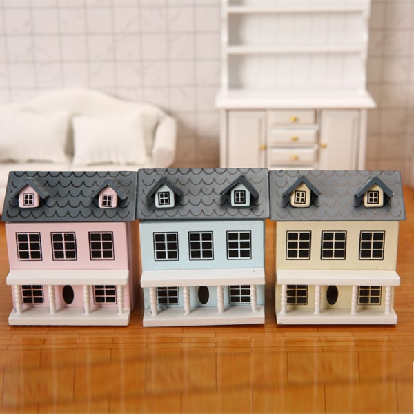 Miniatyrmøbler Leketøy Dukker Hus DIY Dekorasjon Tilbehør Mini Lite Hus Rosa Vegg Grå Topp Søt Blue