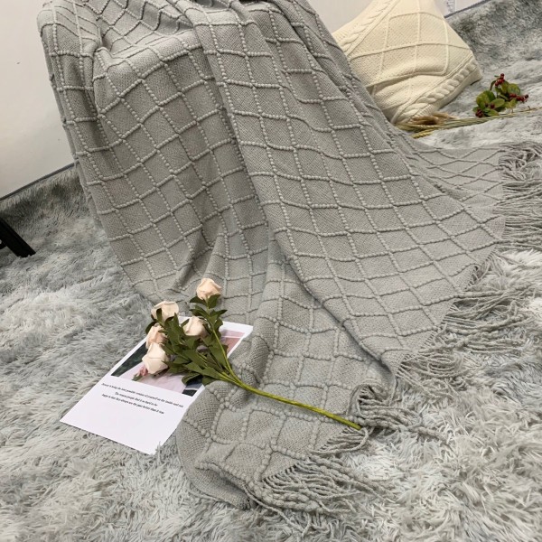 Nap Blanket Sofa Cover Strikket Tæppe B & B Bed Runner Nap Blanket Bed Runner Sjal Tæppe Smoky gray 130 * 230cm (including tassels)