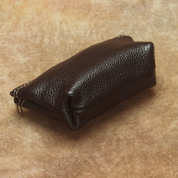 Ekte skinn Mini Myntpung Nøkkelveske Dumpling Type Bus Bankkort Bag Håndmynt Løse penger Black