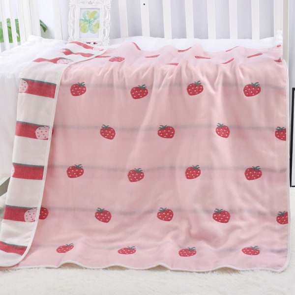Pure Cotton børnehåndklædedyne seks-lags gaze børnetæpper Babytæppe Babytæppe 草莓粉 120*150cm