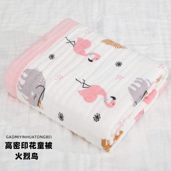 Babys badehåndklæde ren bomuld babygazetæppe Absorberende tegneserie babybadekar Flamingo 110*110cm
