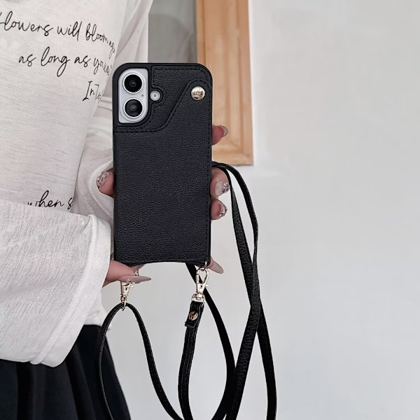 Etui til iPhone 13ProMax sort crossbody fiskehale multi kort solidt fuldt anti-fald sticke
