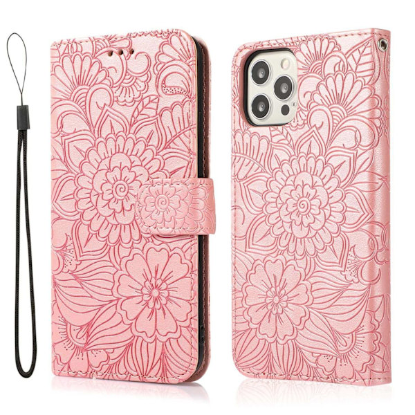 Etui til iPhone 14 Pro Max 6.7 pink hudfølelse præget læderpung