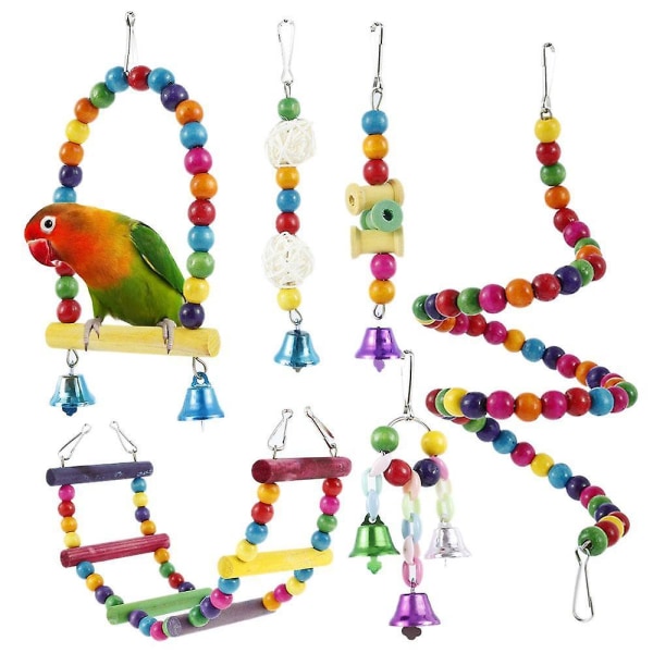 Fugleleker 6stk papegøyeleker fargerike swing swing bjeller tau liten 7711  | Fyndiq
