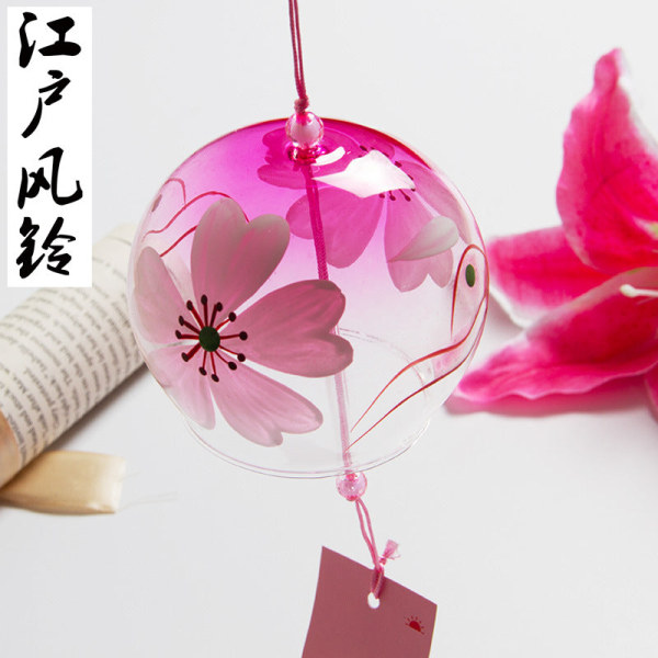 Wind Chimes japansk malet kreativ gaveborosilikatglas Pink cherry blossom