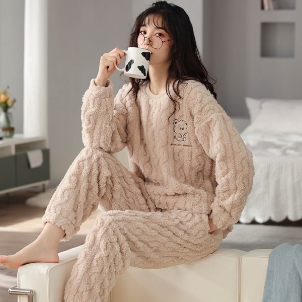 Flanell pyjamas, polstret vinterdress for kvinner cream-coloured 3XL(170-190 kg)