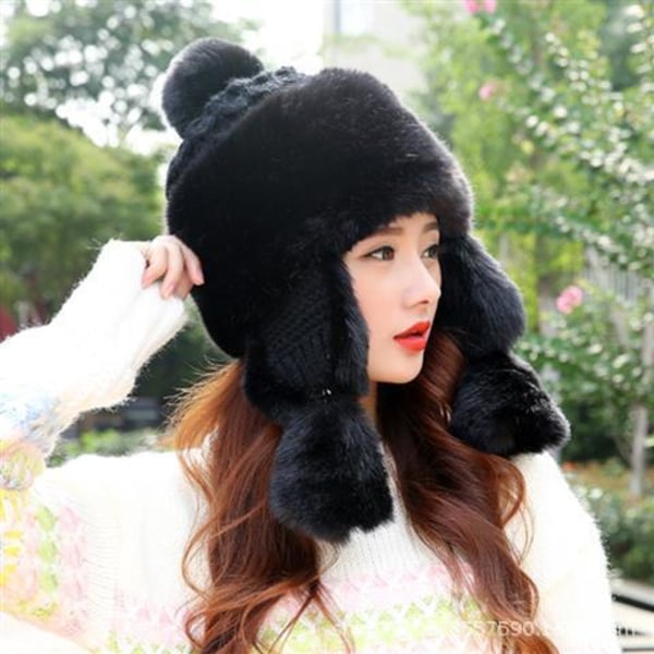 Lämmin talvi neulottu pipo hatut naisten syksy ja talvi Lei Feng tuulenpitävä lämpöä säilyttävä materiaali paksunnettu fleece korvaläpät Unisex Princess-khaki Wool head circumference [54-60cm]]