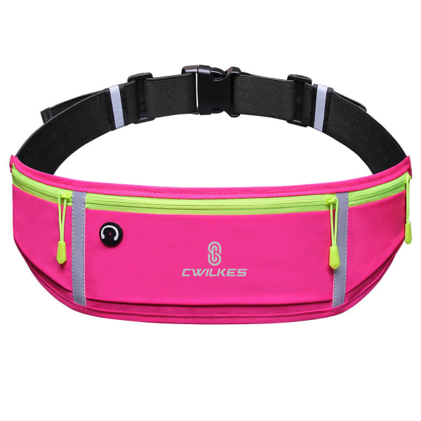 Fanny Pack Løbebælte Taljetaske Organizer Nylon Tre-Pocket Sports NO.29 Rose Red 7 inches