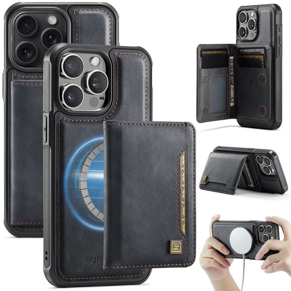 Etui til iPhone16Promax A13 sort business split magnetisk kortholder