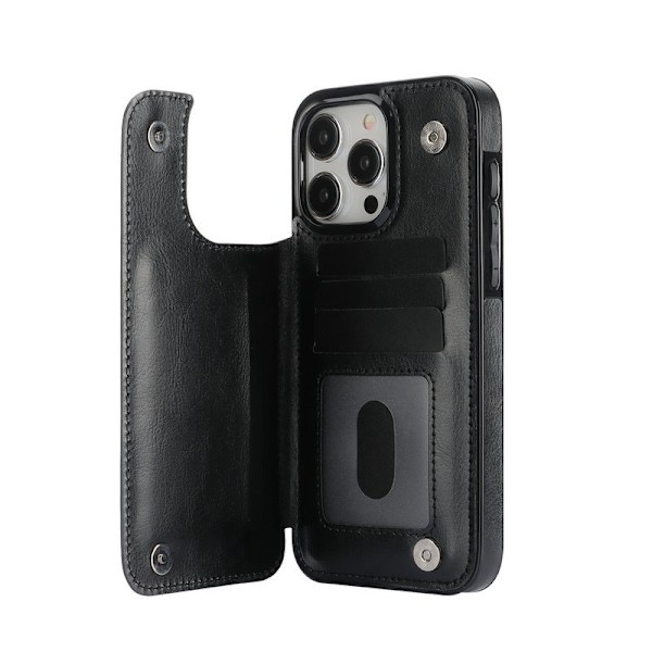Etui til iPhone 16promax sort multifunktions kortholder stand