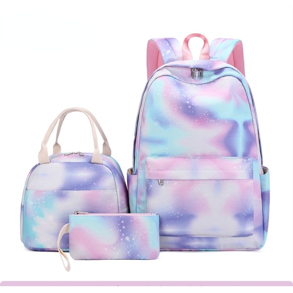 Tre-delt skoletaske til piger, let vandtæt rygsæk Blue and purple