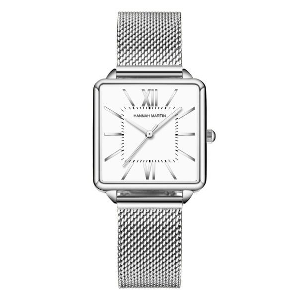 Kvinnors Square Casual Watch Quartz Waterproof Watch Silver