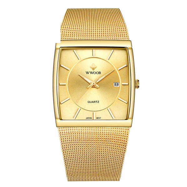 Herrklockor Quartz Mesh Kalenderklocka Watch Gold shell gold