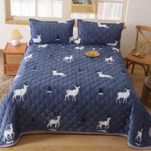 Flannel fleece-foret tykt tæppe efterår og vinter koral fleece sengelagen lur tæppe quiltet dyne Jungle Elk 210*230cm