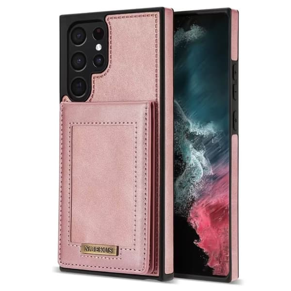 Etui til iPhone 13 mini rosegull brakett kortholder multifunksjon