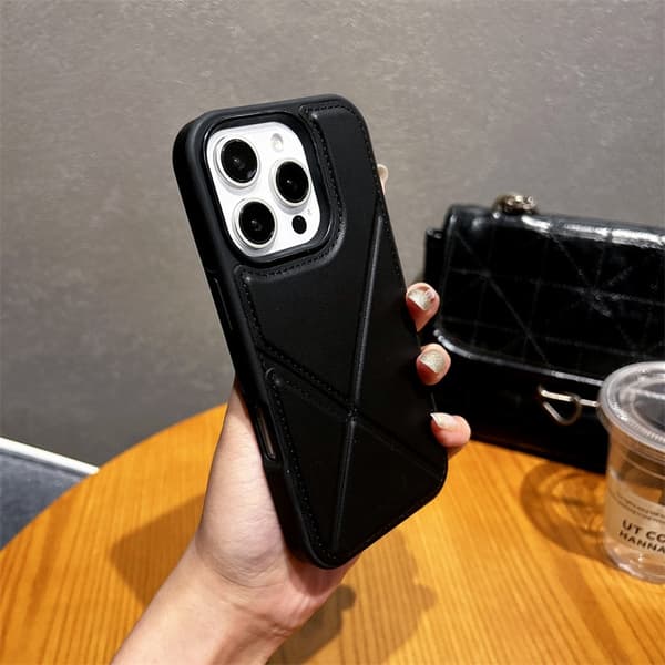 Fodral för iPhone15Pro SJ3 [vikbart kortfack] svart vikbart stativ läderfack mjukt
