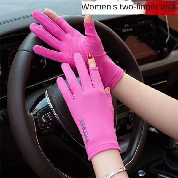 Kvinner Menn Sykkelhansker Solbeskyttelse Svetteabsorbering Berøringsskjerm Is Silke Sykling Female two finger pink Average Size
