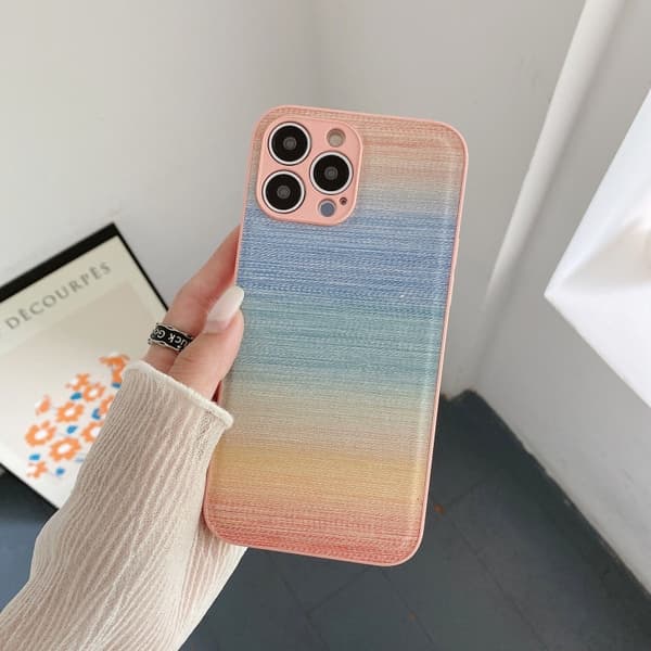 Fodral för iPhone16 ‖Rosa linsram‖ Sommar gradient trefärgat läder retro struktur