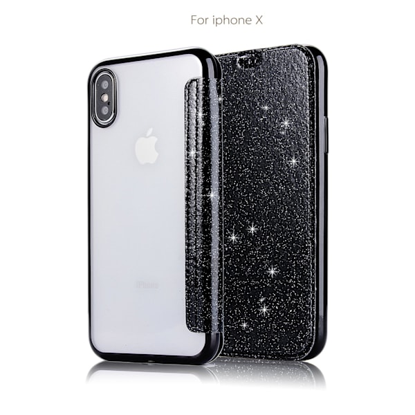 Kotelo iPhone 13pro 6.1 musta galvanoidulla PU-glitter-nahalla ja korttipaikalla
