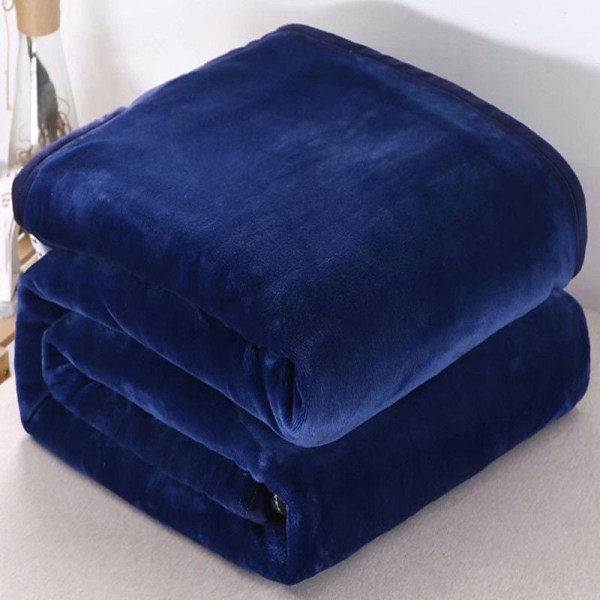 Kesäinen flanellipeitto Puhdasvärinen paksunnettu kaksinkertainen korallifleecepäällinen Cover tavallinen makuusalin peitto Dark Blue 120*200cm