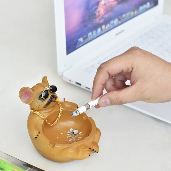 Askebeger Tegneserie Ku Søt Kreativ Sosial Hund Forhindre Flyveaske Sylinder Resin Askebeger Dog ashtray (Brown)