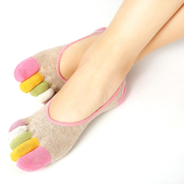 5 Paria Naisten Ohuet Värilliset Näkymättömät Viiden sormen sukat Annostelevat liukumattomat joogasukat puuvillasukat Skin Color