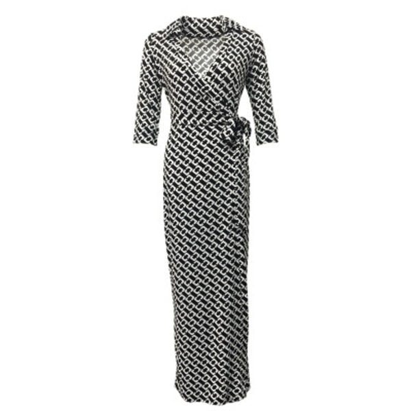 Slim Dress Mustavalkoinen Ketju Elegantti Slim Fit Laihduttava Naisten Mekko Long cropped sleeves with collar XS