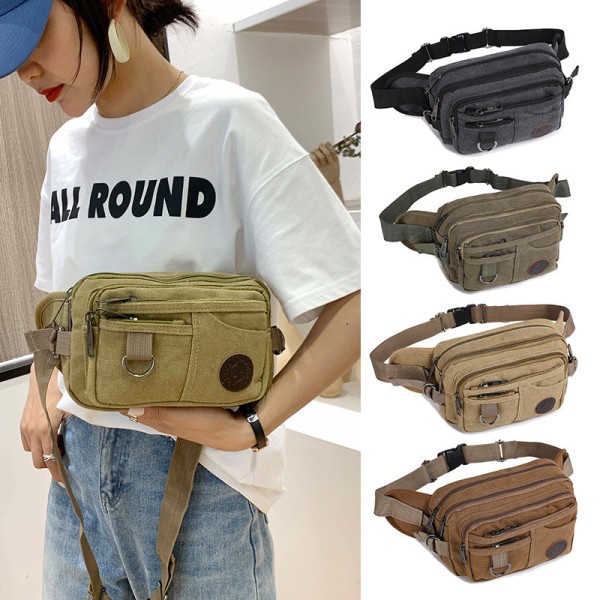 Mænd kvinder Fanny Pack taljetaske Udendørs Casual Crossbody Multi-Layer Mobiltelefon Business Checkout Black