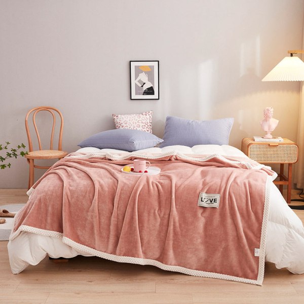 Plain Color Milk Velvet Blanket Sofa Blanket Nap Flannel Blanket Mink Fur Fabric Thickening Khaki 120*200cm