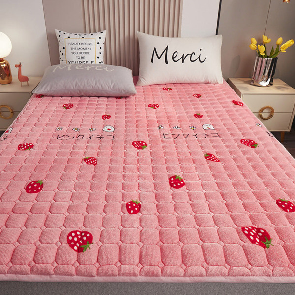 Mælkefiberflanellmadraspude Blød pude Enkeltmadras Vinterfortykket sengetæppe Sweetheart strawberry 90*200cm