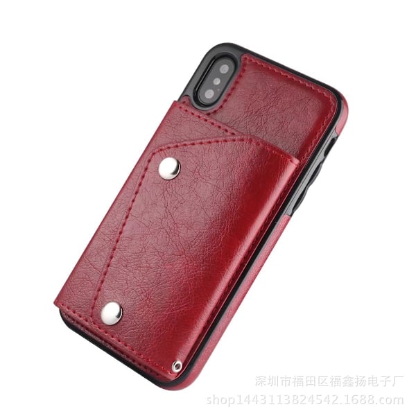 iPhone 13 -kotelo, punainen, tuplalukollinen korttipidike, lompakkokotelo, monikortti, nahka