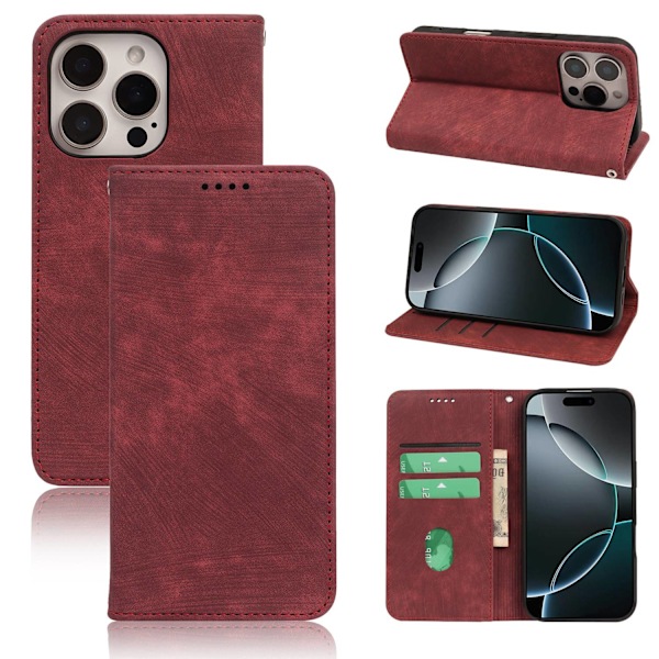 Kotelo iPhone 16 Pro Maxille, Punainen Myrsky Palaa, Magneettinen Nahka