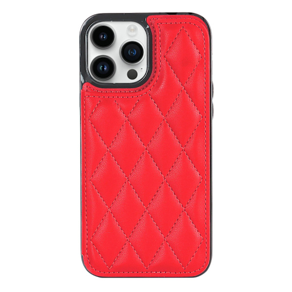 Kotelo iPhone 15 Pro:lle, punainen ins, tuplalukko, korttipidike, timanttipaikka, ve-nahka