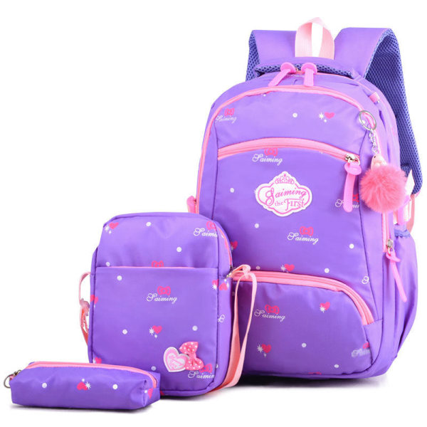 Kouluopiskelijareppu College Bookbag -matkalaukku Prinsessapuvun rasituksen vähentäminen Purple letter peach heart