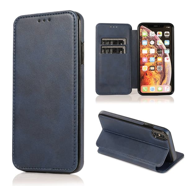 Etui til iPhone15pro blå flip magnetisk kortslot