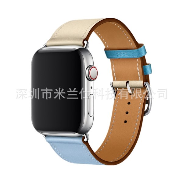 Klockarmband för Apple Watch iWatch 42/44/45/46/49mm 2 Enkel Loop Beige med Ljusblå
