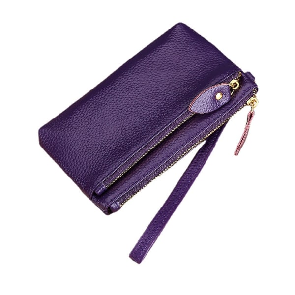 Kvinnor plånbok myntväska Äkta läder Mode Clutch Dragkedja Handledsväska Purple short