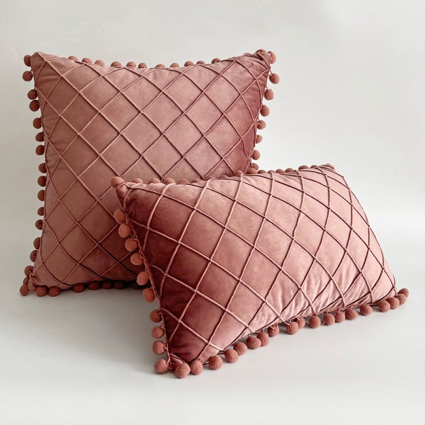 Ensfarvet fløjl Rhombus Plys kuglekvast Sofa pudebetræk One Color 45*45cm