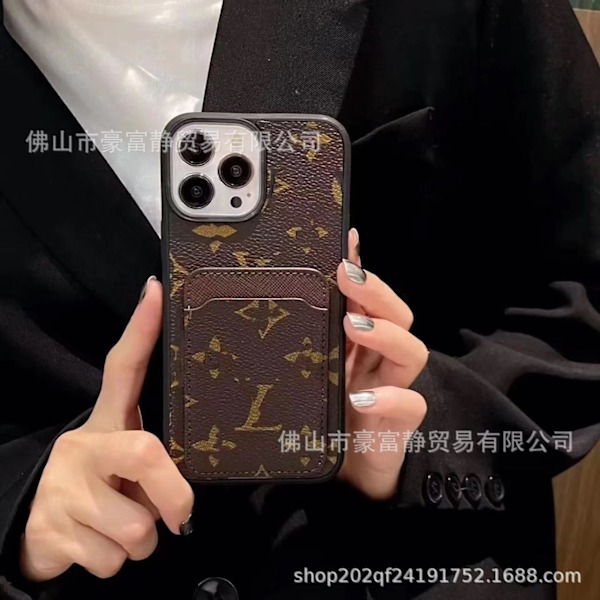 Fodral för iPhone 13 stor blomma kortplats läder korthållare high end trendigt märke gammal blomma nät röd