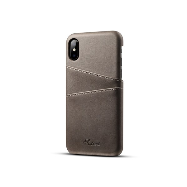 Fodral för iPhone 13 Pro 6,1 tum grå retro kortplats kalvskinn läder skyddande business
