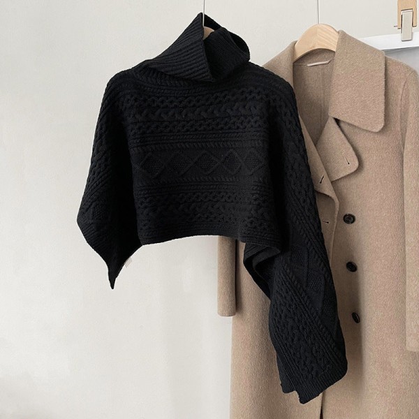 Damkrage Avtagbar halv turtleneck-tröja Stickad oregelbunden ytterkläder Varm västscarf Black 120cm