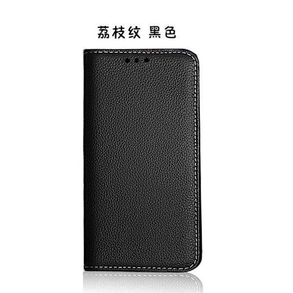 Fodral för iPhone 14 Pro lychee svart utan spänne läderkant