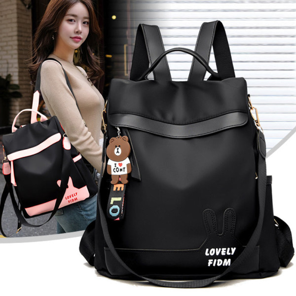 Kvinnor tjej ryggsäck axelväska skolväska Oxford Waterproof Anti-Theft Leisure Travel Bag Bag Pure black