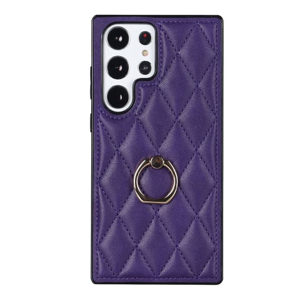 Fodral för iPhone 14max 6.7 lila ins ring diamantfäste läder
