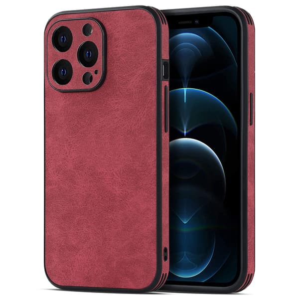 Fodral för iPhone 14 Pro plommonrött lammskinn läderlins