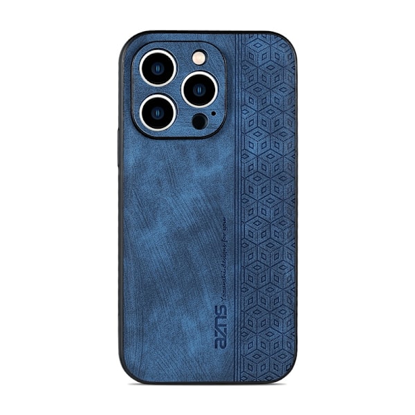 Etui til iPhone 15 Plus blå 3D præget geometrisk hårdt cover retro 3D hudfølelse