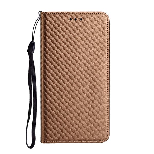 Fodral för iPhone15Plus Brun Kolfibertextur Magnetiskt Läderfodral Kol