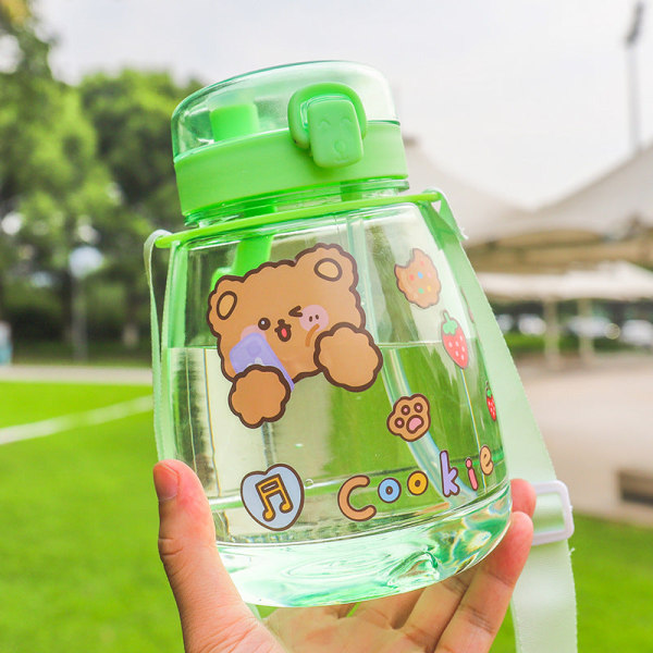Barn vatten dricksflaska söt för barn Hög temperatur resistent tecknad dubbeldrink plast bärbar Green 1300ML