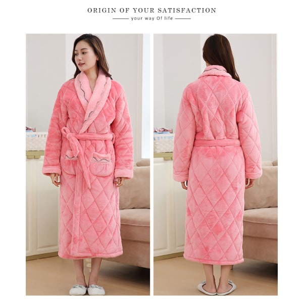 Paksu pitkänomainen korallifleece puuvilla flanelli talvimekko fleece-kylpytakkityylinen pyjamat miesten dark pink L