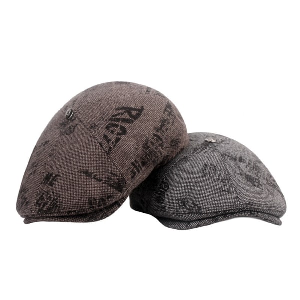 Barettihattu Vanhojen miesten huipullinen cap Baretti syksyn ja talven korvaläpät Cap Paksutettu Lämmin Advance Hatut Brittiläinen hattu Gray XL（60cm）